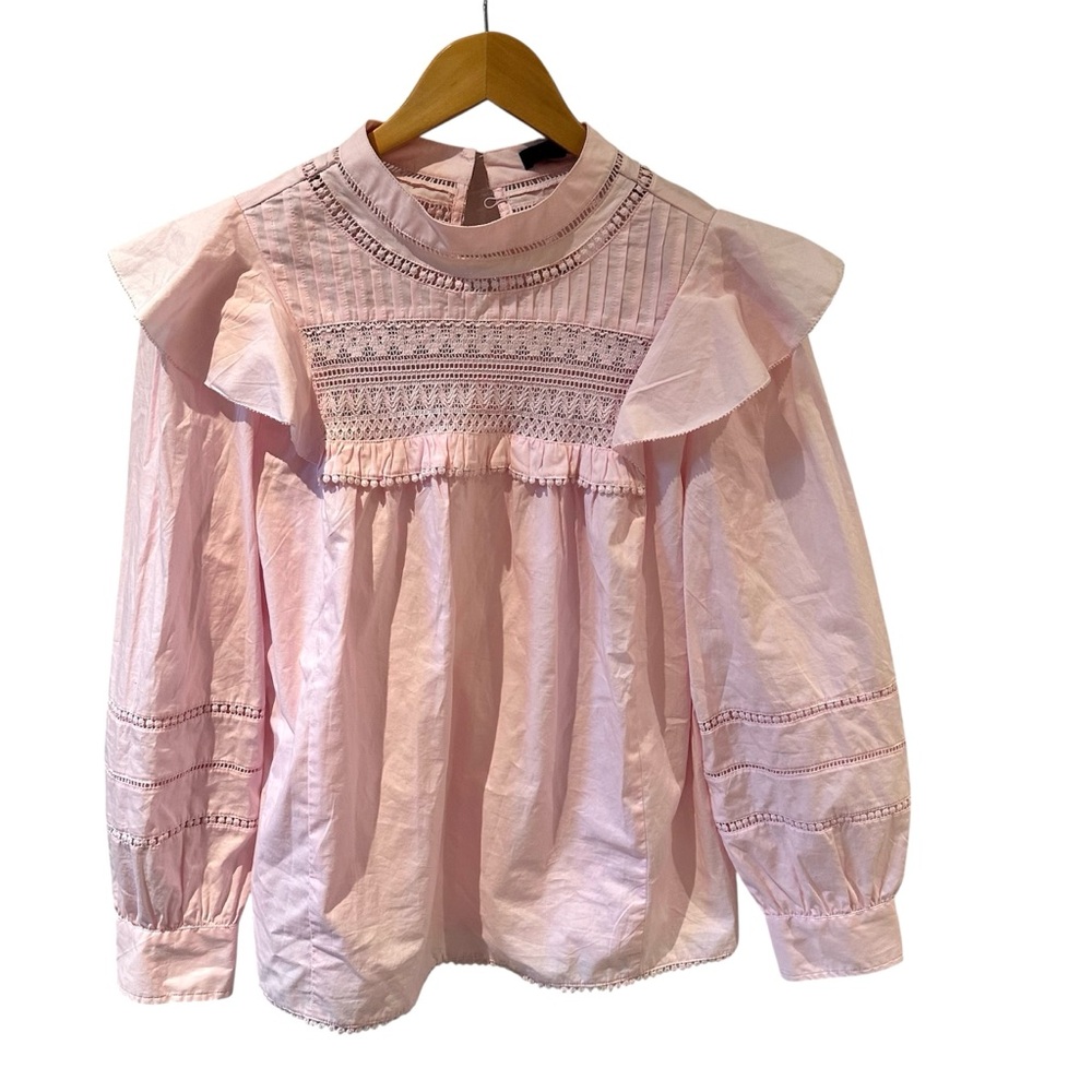 J.Crew Pink Crocheted Lace Ruffle Top Size Small‎ NWT